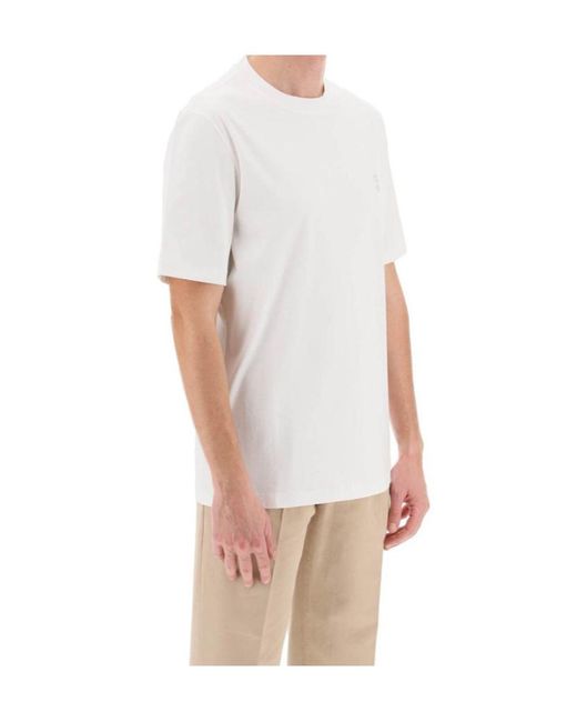 Brunello Cucinelli White Logo Printed Crewneck T-Shirt for men