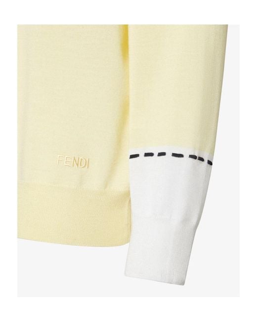Fendi Yellow Selleria Contrast-Stitch V-Neck Sweater