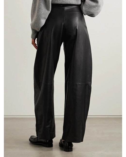 Nour Hammour Black Leather Wide-Leg Trousers
