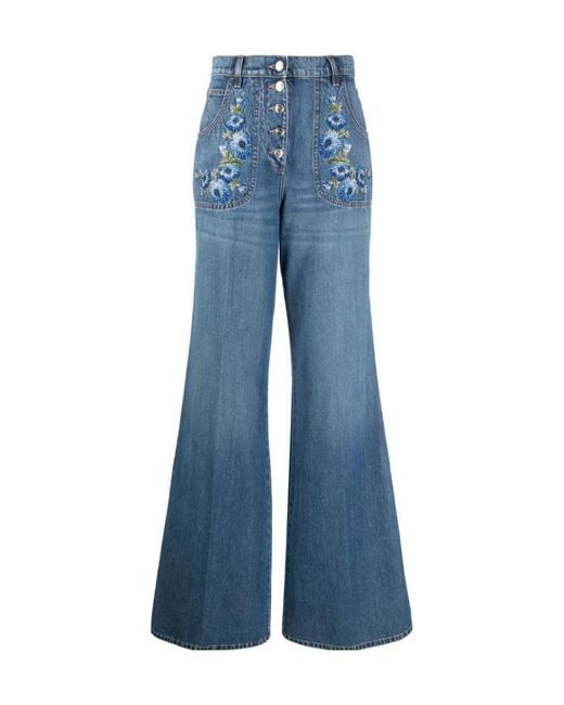Etro Blue Washed Wide Leg Denim Jeans