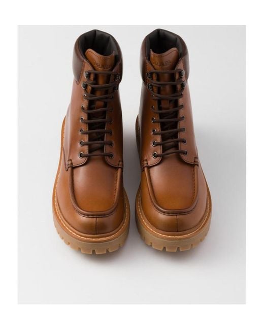 Prada Brown Round-Toe Lace-Up Boots for men