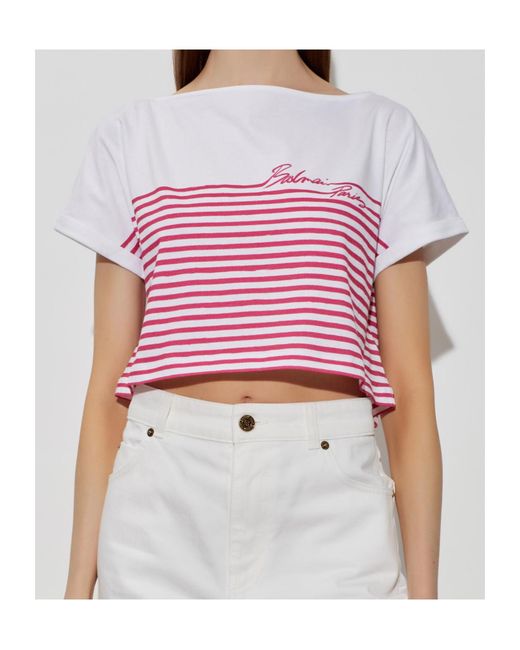 Balmain Pink Mariniere Cropped T-Shirt