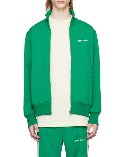 Palm Angels Green Logo Embroidered Zipped Track Jacket for men