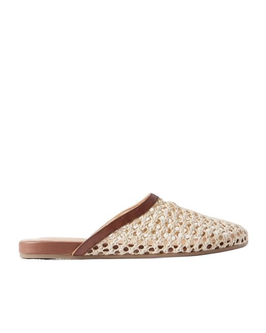 Ancient Greek Sandals White The Slipper Leather-Trimmed Raffia Mules