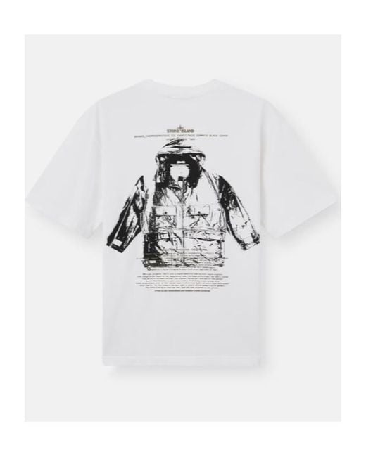 Stone Island White Logo Printed Crewneck T-Shirt for men