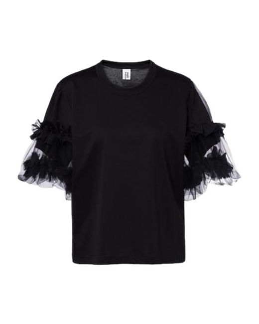 Comme des Garçons Black Ruffled Tulle-Trimmed Cotton T-Shirt