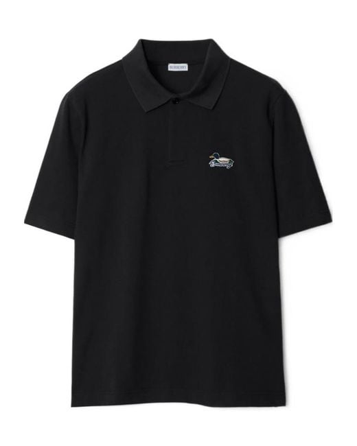 Burberry Black Logo-Patch Cotton Polo Shirt for men