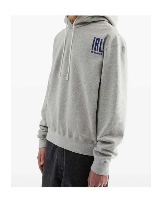Jil Sander Gray Logo-Print Jersey Hoodie for men
