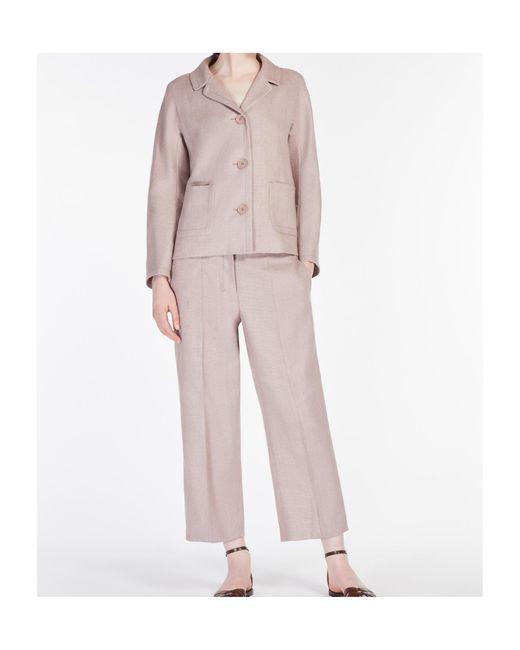 Max Mara Pink Boxy-Fit Linen And Cotton Basketweave Jacket
