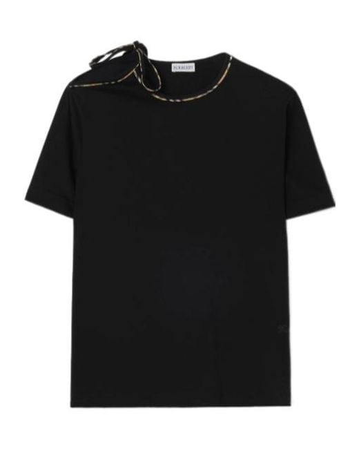 Burberry Black Checked-Trim Tied-Detail T-Shirt