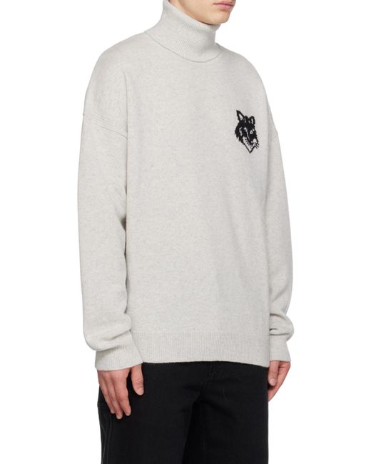 Maison Kitsuné White Maison Kitsuné Roll-Neck Fox Head Intarsia-Knit Jumper for men