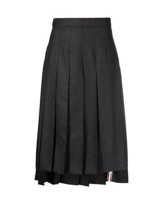 Thom Browne Black High-Waist Pleated Midi Skirt