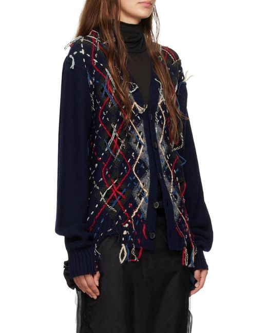 Maison Margiela Blue Cut-Out Detailed Knitted Cardigan for men