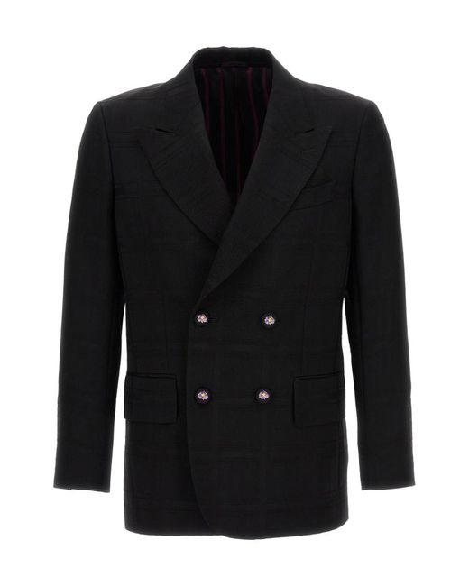 Etro Black Double-Breasted Tailored Blazer for men