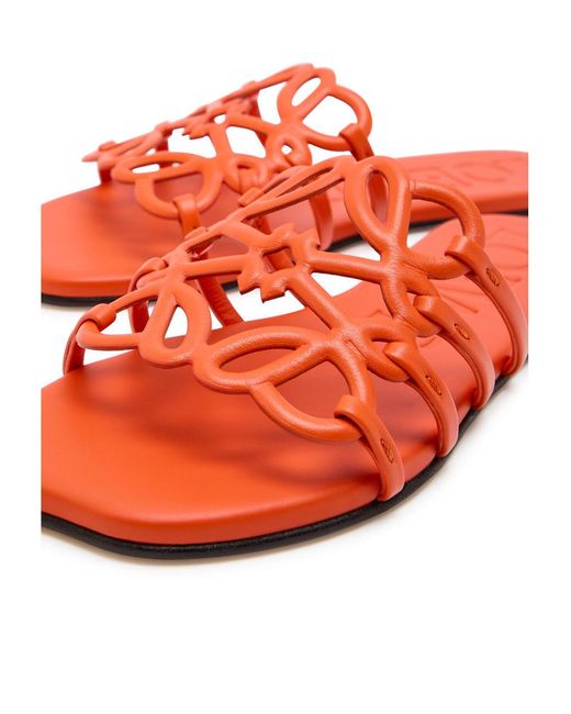 Loewe Red Petal Anagram Leather Sliders