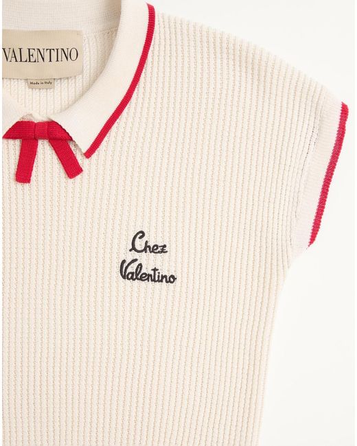 Valentino Pink Bow Collar Ribbed Sweater