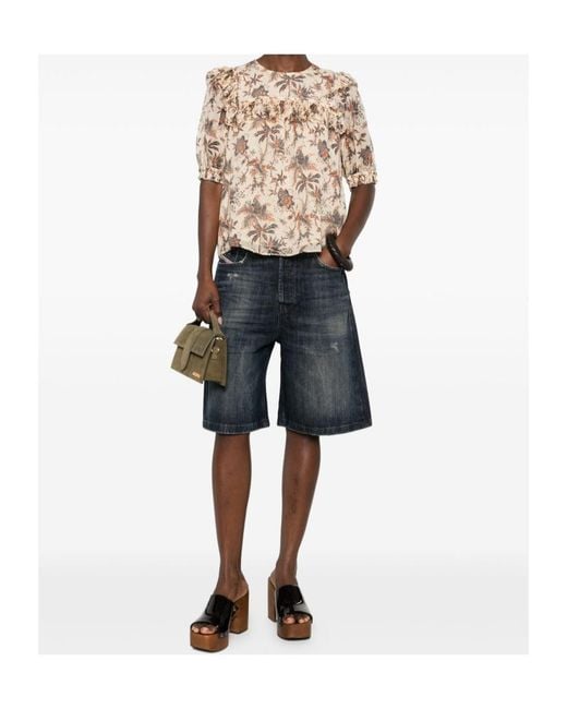 Ulla Johnson Natural Lace-Edged Floral Blouse