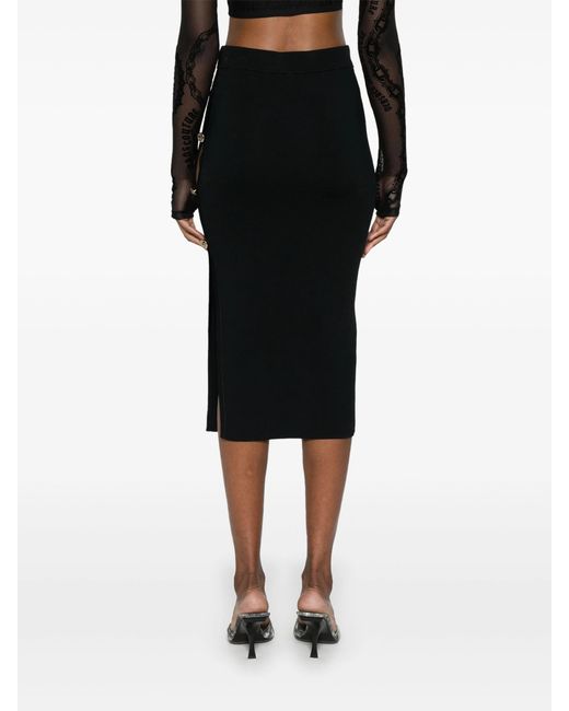 Versace Jeans Black Couture Decorative-Button Knitted Midi Skirt