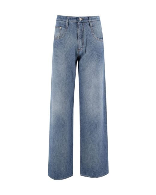 Ermanno Scervino Blue Wide-Leg Patterned Jeans