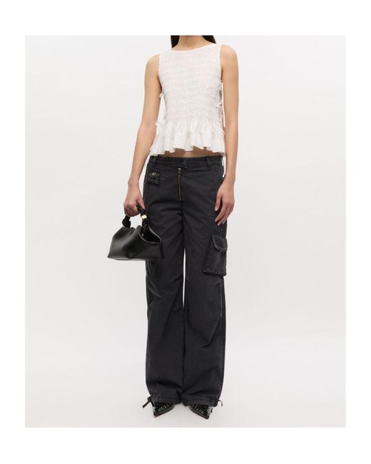 Ganni White Cotton Smock Tie Top