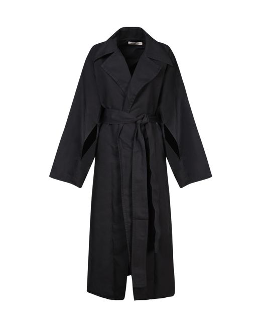 Quira Black Oversized Belted Coat With Pockets