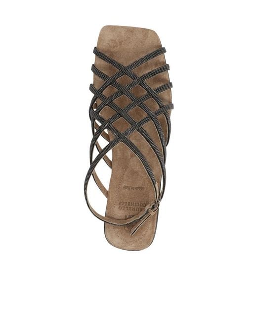 Brunello Cucinelli Brown Monile Ankle Strap Sandals