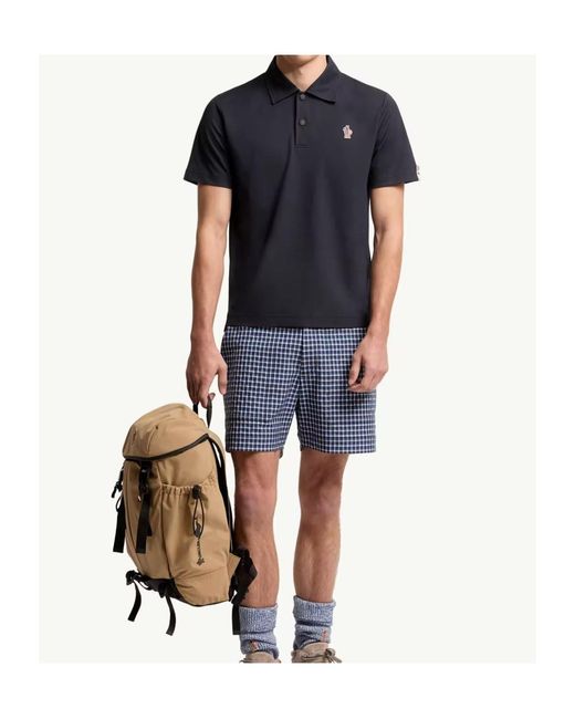 Moncler Black Grenoble Logo-Patch Short-Sleeved Polo Shirt for men