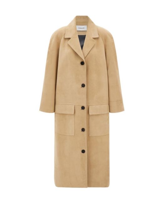Ferragamo Natural Single Breasted Suede Coat
