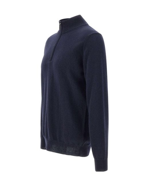 Kangra Cashmere Blue Kangra Half Zip Henley Knitted Sweater for men
