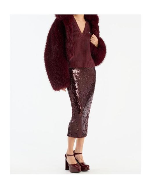 ROTATE BIRGER CHRISTENSEN Purple Burgundy Midi Skirt With Sequined Finish