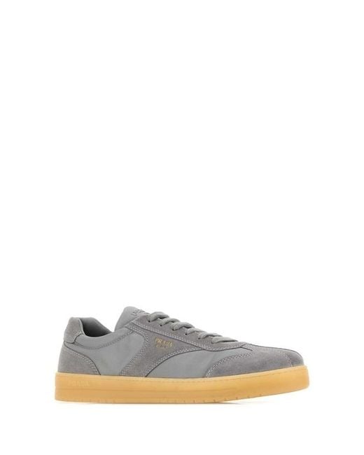 Prada Gray Round-Toe Lace-Up Sneakers for men