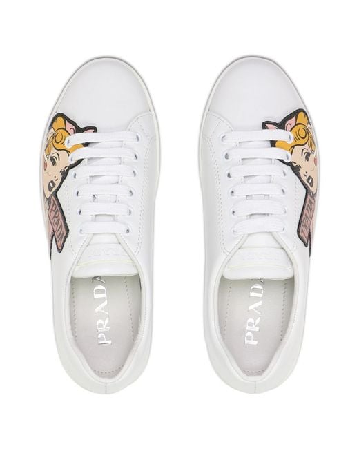 Prada Natural Strap-Up Printed Casual Sneakers