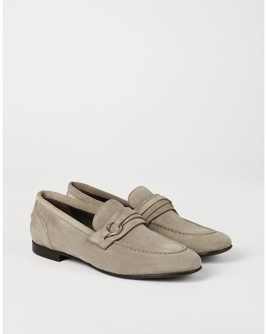 Brunello Cucinelli Gray Penny-Strap Loafers