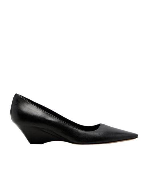 The Row Black Liisa Leather Wedges