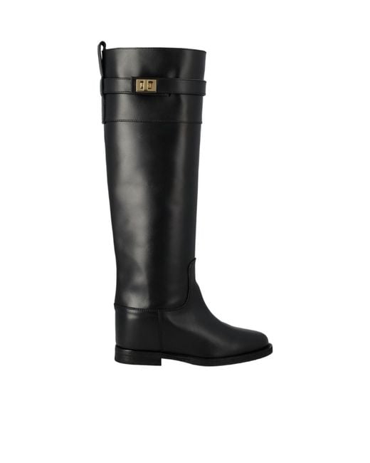 Via Roma 15 Black Logo Plaque Knee-High Boots