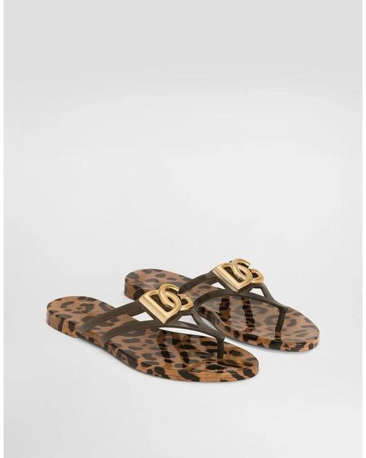 Dolce & Gabbana White Leopard-Print Logo Flip-Flops