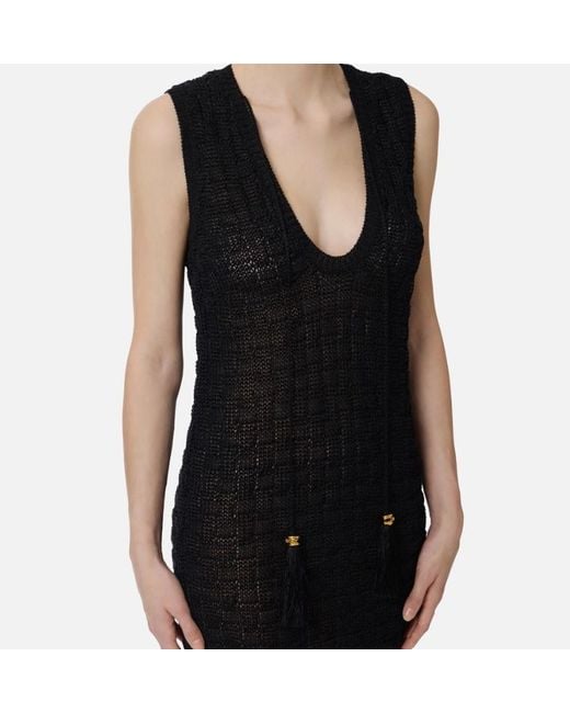 Elisabetta Franchi Black Tassel Detailed Sleeveless Knitted Dress