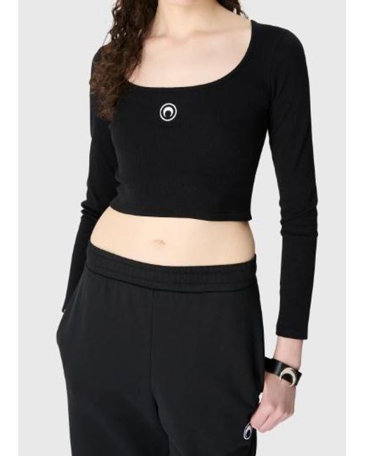 MARINE SERRE Black Moon Embroidered Cropped Top
