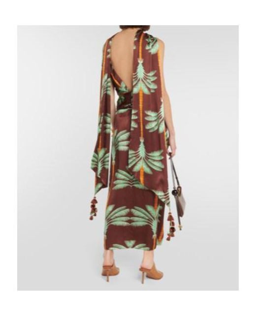 Johanna Ortiz Green Embroidered Printed Silk Maxi Dress