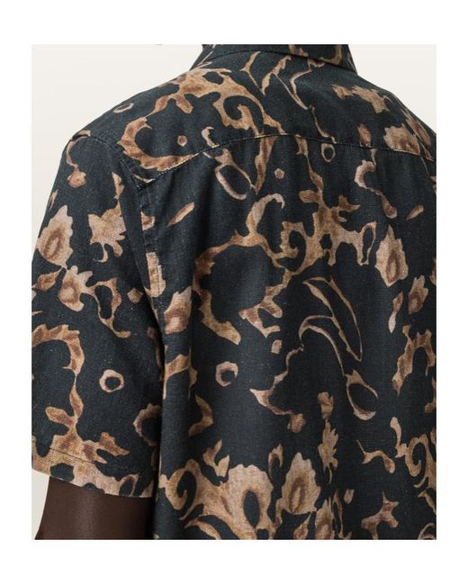 AllSaints Black Fortune Short Sleeve Linen Blend Boxy Shirt for men