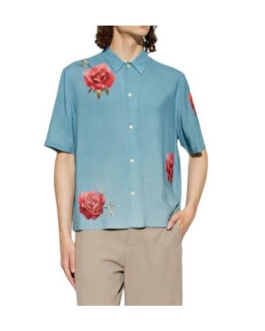 AllSaints Blue Printed Short-Sleeve Shirt for men