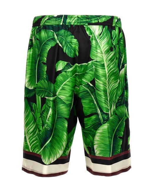 Dolce & Gabbana Green Silk Printed Bermuda Shorts for men
