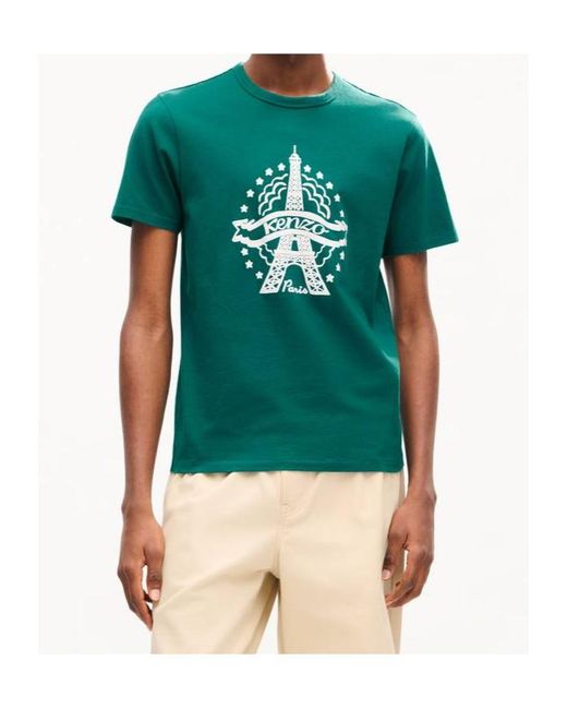 KENZO Green Eiffel Tower Design' Slim T-Shirt for men