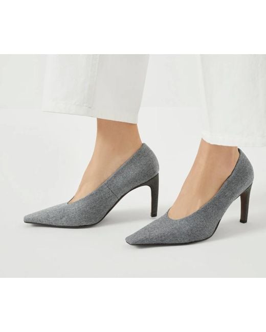 Brunello Cucinelli Gray 85Mm Flannel Pumps