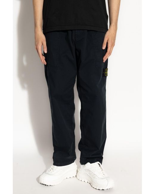 Stone Island Black Logo Patch Cargo Trousers for men