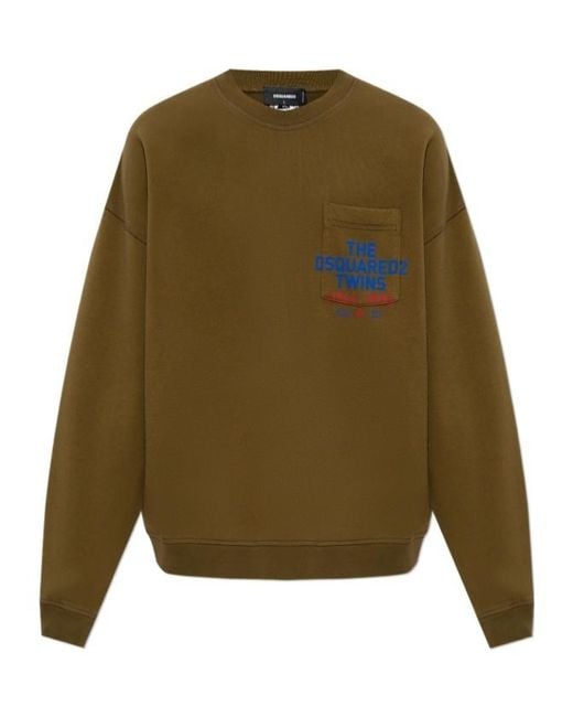 DSquared² Green Logo Printed Crewneck Sweatshirt for men
