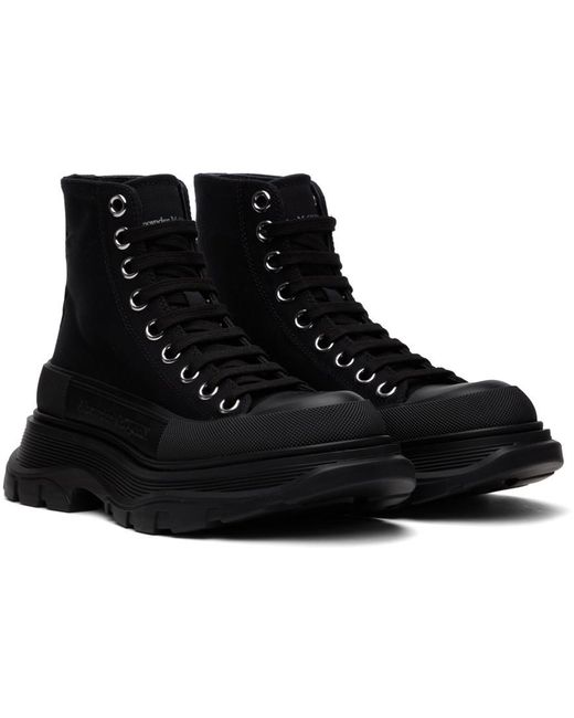 McQueen Black Tread Slick Lace-Up Boots