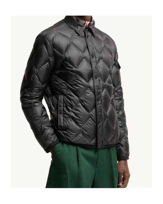Moncler Black Collared Button-Up Quilted Shirt Jacket for men