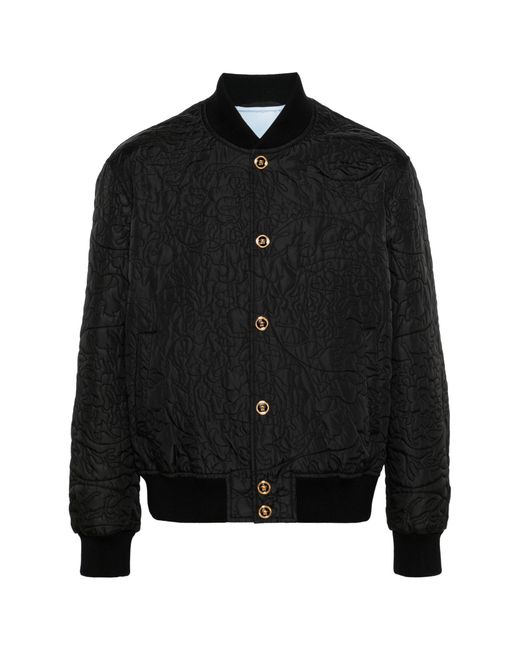 Versace Black Barocco-Quilted Button-Up Bomber Jacket for men
