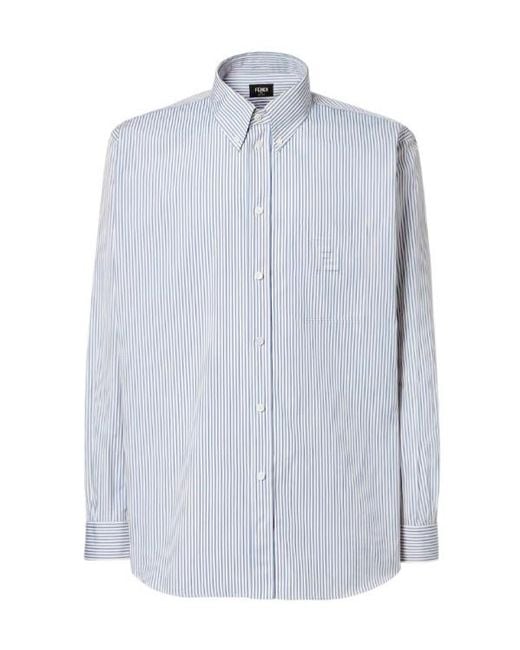 Fendi Blue Striped Buttoned Long-Sleeved Shirt for men